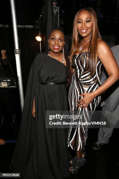 Ledisi and Yolanda Adams are seen backstage at the 2018 BET Awards at Microsoft Theater on June 24, 2018 in Los Angeles, California.