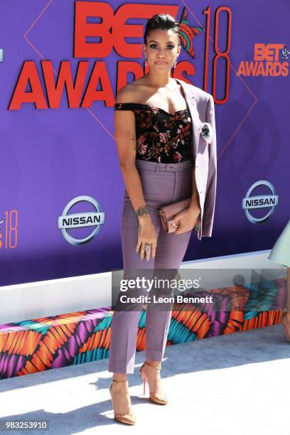 Annie Ilonzeh attends the 2018 BET Awards at Microsoft Theater on June 24, 2018 in Los Angeles, California.