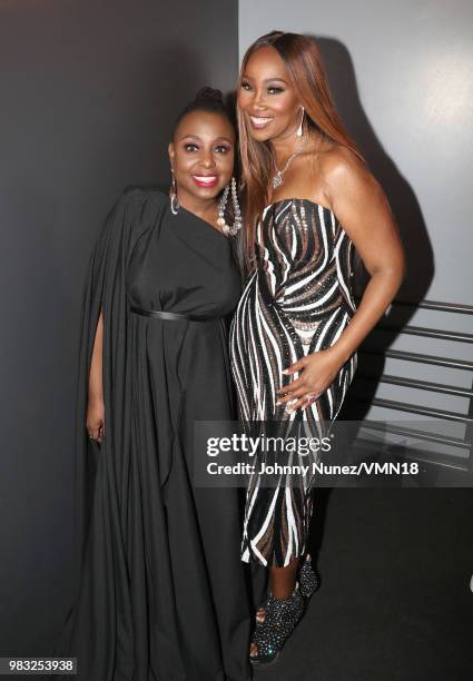Ledisi and Yolanda Adams are seen backstage at the 2018 BET Awards at Microsoft Theater on June 24, 2018 in Los Angeles, California.