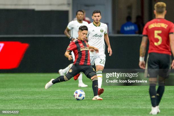 Atlanta United midfielder Ezequiel Barco during a MLS match between the Portland Timbers and Atlanta United on June 24 at Mercedes-Benz Stadium in...