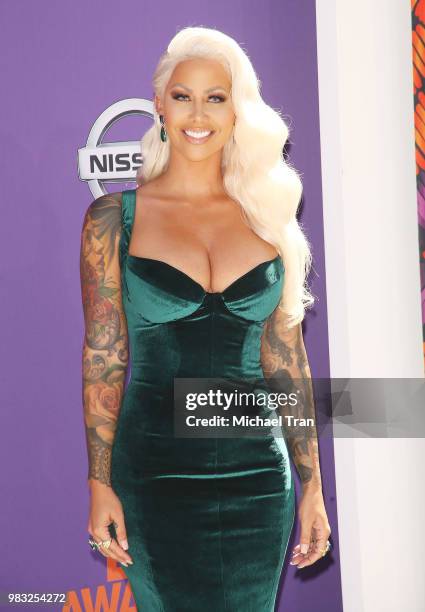 Amber Rose arrives to the 2018 BET Awards held at Microsoft Theater on June 24, 2018 in Los Angeles, California.