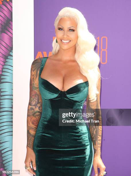 Amber Rose arrives to the 2018 BET Awards held at Microsoft Theater on June 24, 2018 in Los Angeles, California.