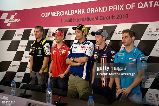 Ben Spies of USA and Monster Yamaha Tech 3, Casey Stoner of Australia and Ducati Marlboro Team, Valentino Rossi of Italy and Fiat Yamaha Team, Andrea...