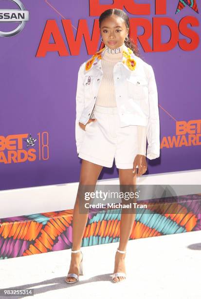 Skai Jackson arrives to the 2018 BET Awards held at Microsoft Theater on June 24, 2018 in Los Angeles, California.