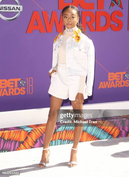 Skai Jackson arrives to the 2018 BET Awards held at Microsoft Theater on June 24, 2018 in Los Angeles, California.