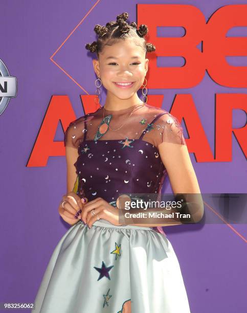 Storm Reid arrives to the 2018 BET Awards held at Microsoft Theater on June 24, 2018 in Los Angeles, California.