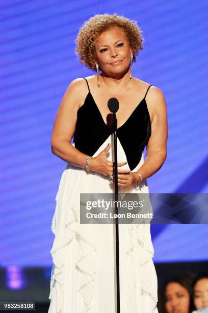 Honoree Debra L. Lee accepts the Ultimate Icon Award onstage at the 2018 BET Awards at Microsoft Theater on June 24, 2018 in Los Angeles, California.