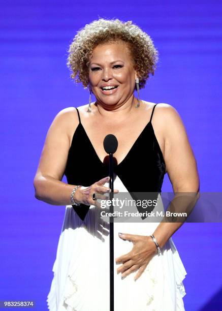 Debra L. Lee accepts the BET Ultimate Icon Award onstage at the 2018 BET Awards at Microsoft Theater on June 24, 2018 in Los Angeles, California.