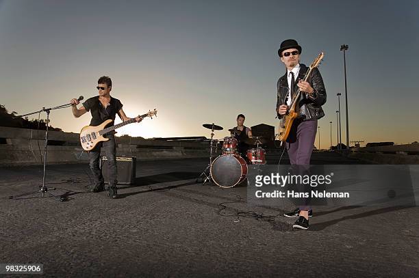 rock band performing on a highway, south africa - hans neleman stockfoto's en -beelden