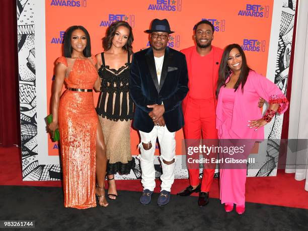 Gabrielle Dennis, Alyssa Goss, Bobby Brown, Woody McClain and Sandi McCree pose in the press room at the 2018 BET Awards at Microsoft Theater on June...