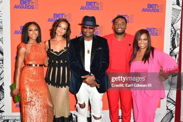 Gabrielle Dennis, Alyssa Goss, Bobby Brown, Woody McClain and Sandi McCree pose in the press room at the 2018 BET Awards at Microsoft Theater on June...