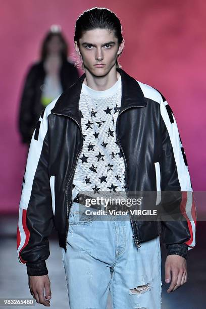Model walks the runway during the Amiri Menswear Fall/Winter 2018-2019 show as part of Paris Fashion Week on January 19, 2018 in Paris, France.