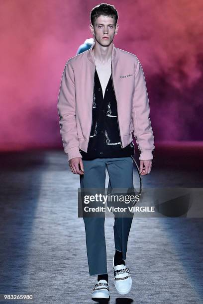 Model walks the runway during the Amiri Menswear Fall/Winter 2018-2019 show as part of Paris Fashion Week on January 19, 2018 in Paris, France.