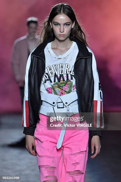 Model walks the runway during the Amiri Menswear Fall/Winter 2018-2019 show as part of Paris Fashion Week on January 19, 2018 in Paris, France.