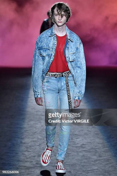 Model walks the runway during the Amiri Menswear Fall/Winter 2018-2019 show as part of Paris Fashion Week on January 19, 2018 in Paris, France.