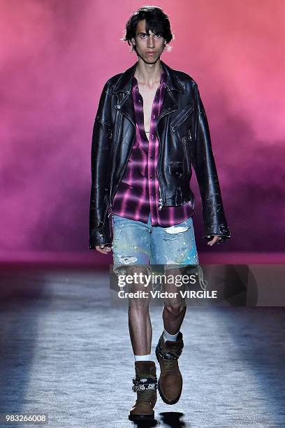 Model walks the runway during the Amiri Menswear Fall/Winter 2018-2019 show as part of Paris Fashion Week on January 19, 2018 in Paris, France.