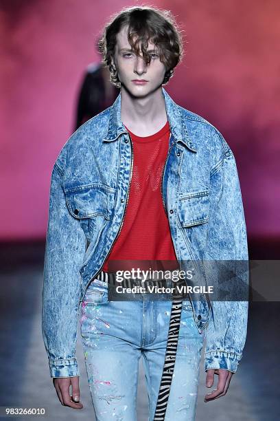 Model walks the runway during the Amiri Menswear Fall/Winter 2018-2019 show as part of Paris Fashion Week on January 19, 2018 in Paris, France.