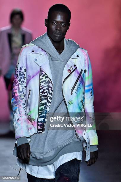 Model walks the runway during the Amiri Menswear Fall/Winter 2018-2019 show as part of Paris Fashion Week on January 19, 2018 in Paris, France.