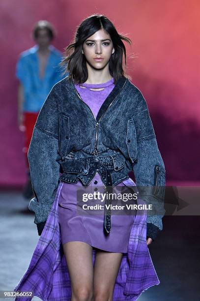 Model walks the runway during the Amiri Menswear Fall/Winter 2018-2019 show as part of Paris Fashion Week on January 19, 2018 in Paris, France.