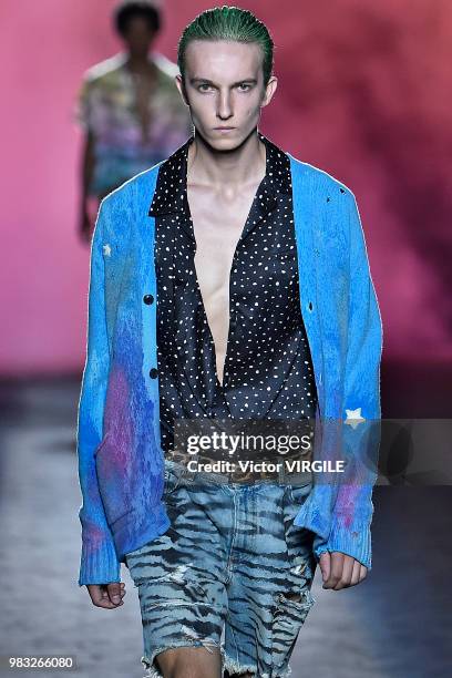 Model walks the runway during the Amiri Menswear Fall/Winter 2018-2019 show as part of Paris Fashion Week on January 19, 2018 in Paris, France.