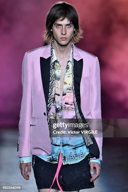 Model walks the runway during the Amiri Menswear Fall/Winter 2018-2019 show as part of Paris Fashion Week on January 19, 2018 in Paris, France.