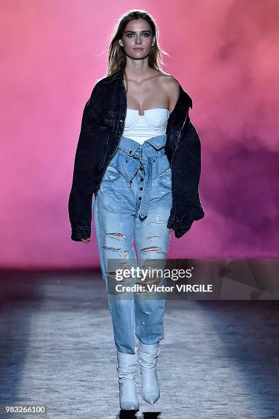 Model walks the runway during the Amiri Menswear Fall/Winter 2018-2019 show as part of Paris Fashion Week on January 19, 2018 in Paris, France.