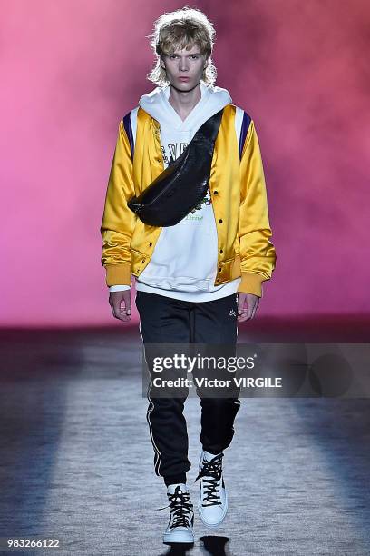 Model walks the runway during the Amiri Menswear Fall/Winter 2018-2019 show as part of Paris Fashion Week on January 19, 2018 in Paris, France.