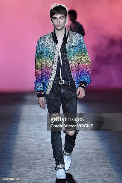 Model walks the runway during the Amiri Menswear Fall/Winter 2018-2019 show as part of Paris Fashion Week on January 19, 2018 in Paris, France.