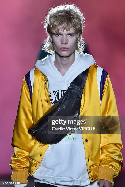 Model walks the runway during the Amiri Menswear Fall/Winter 2018-2019 show as part of Paris Fashion Week on January 19, 2018 in Paris, France.