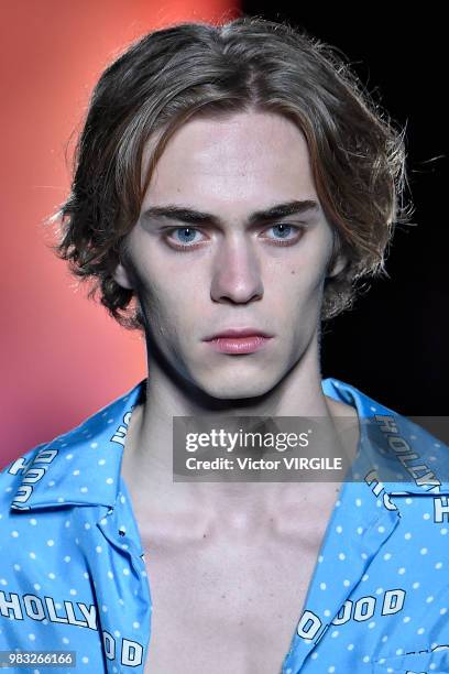 Model walks the runway during the Amiri Menswear Fall/Winter 2018-2019 show as part of Paris Fashion Week on January 19, 2018 in Paris, France.