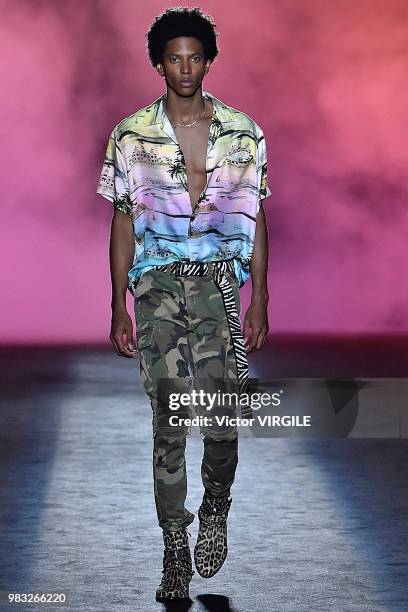 Model walks the runway during the Amiri Menswear Fall/Winter 2018-2019 show as part of Paris Fashion Week on January 19, 2018 in Paris, France.