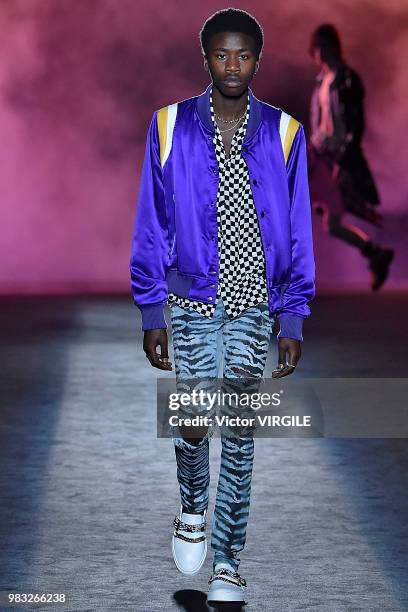 Model walks the runway during the Amiri Menswear Fall/Winter 2018-2019 show as part of Paris Fashion Week on January 19, 2018 in Paris, France.