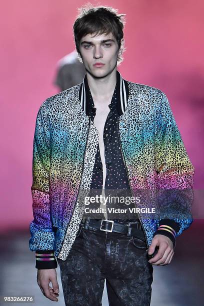 Model walks the runway during the Amiri Menswear Fall/Winter 2018-2019 show as part of Paris Fashion Week on January 19, 2018 in Paris, France.