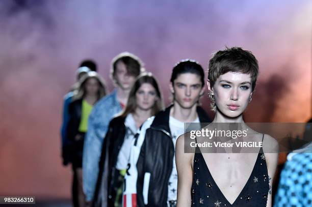 Model walks the runway during the Amiri Menswear Fall/Winter 2018-2019 show as part of Paris Fashion Week on January 19, 2018 in Paris, France.