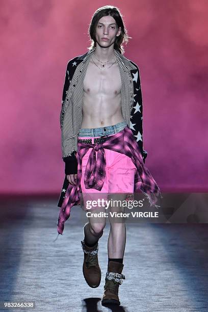 Model walks the runway during the Amiri Menswear Fall/Winter 2018-2019 show as part of Paris Fashion Week on January 19, 2018 in Paris, France.