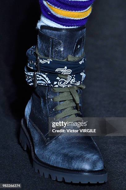 Model walks the runway during the Amiri Menswear Fall/Winter 2018-2019 show as part of Paris Fashion Week on January 19, 2018 in Paris, France.