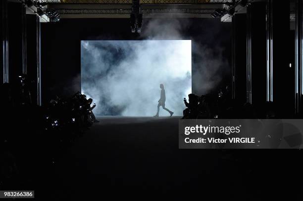 Model walks the runway during the Amiri Menswear Fall/Winter 2018-2019 show as part of Paris Fashion Week on January 19, 2018 in Paris, France.