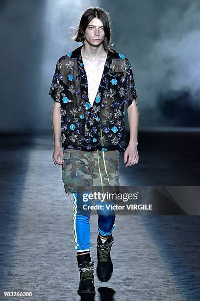 Model walks the runway during the Amiri Menswear Fall/Winter 2018-2019 show as part of Paris Fashion Week on January 19, 2018 in Paris, France.