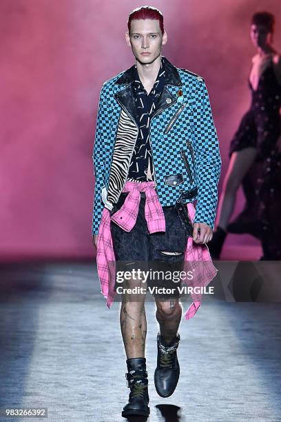 Model walks the runway during the Amiri Menswear Fall/Winter 2018-2019 show as part of Paris Fashion Week on January 19, 2018 in Paris, France.