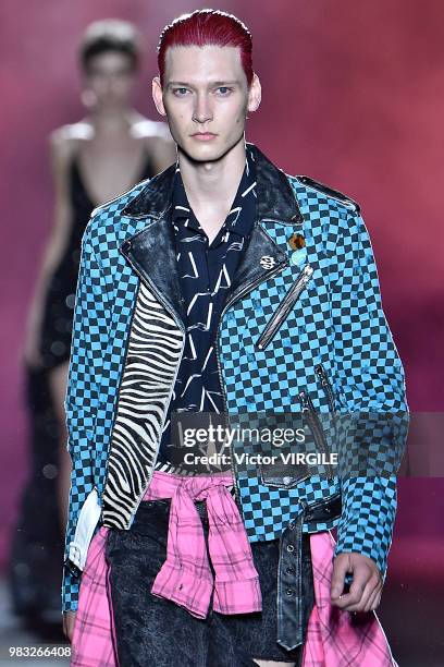 Model walks the runway during the Amiri Menswear Fall/Winter 2018-2019 show as part of Paris Fashion Week on January 19, 2018 in Paris, France.