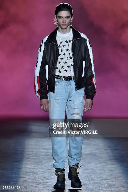 Model walks the runway during the Amiri Menswear Fall/Winter 2018-2019 show as part of Paris Fashion Week on January 19, 2018 in Paris, France.