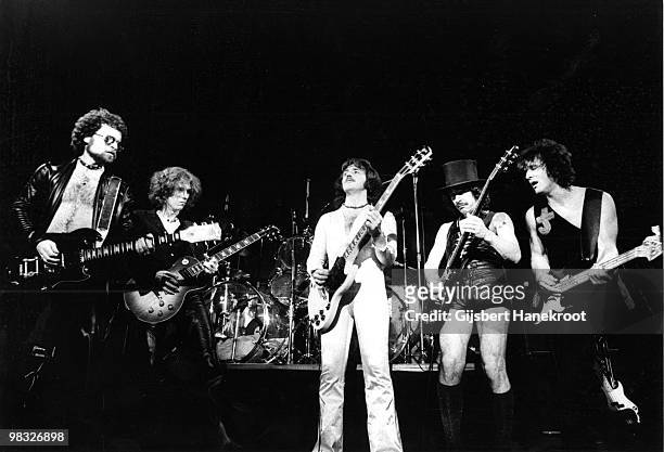 Blue Oyster Cult perform live on stage at Paradiso in Amsterdam, Netherlands on November 07 1975 L-R Eric Bloom, Albert Bouchard Buck Dharma, Allen...
