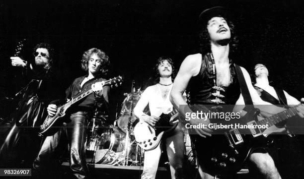 Blue Oyster Cult perform live on stage at Paradiso in Amsterdam, Netherlands on November 07 1975 L-R Eric Bloom, Albert Bouchard Buck Dharma, Allen...