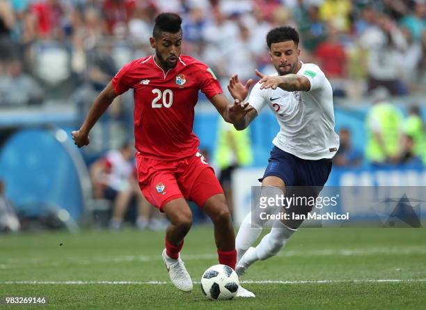 Anibal Godoy of Panama vies with Kyle Walker of England during the 2018 FIFA World Cup Russia group G match between England and Panama at Nizhniy...