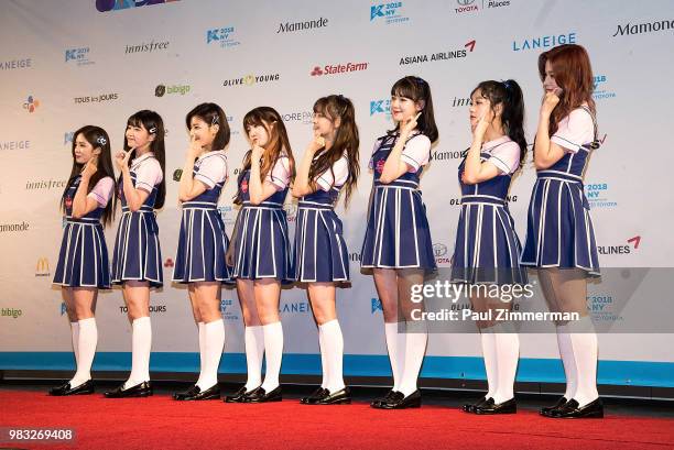 Roh Ji Sun, Song Ha Young, Lee Sae Rom, Lee Chae Young, Lee Na Gyung, Park Ji Won, Lee Seo Yeon, Baek Ji Heon and Jang Gyu Ri of girl band Fromis_9...