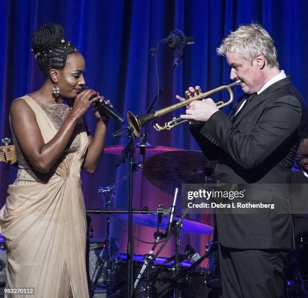 Sy Smith and Chris Botti perform during the 2018 Blue Note Jazz Festival at Sony Hall on June 24, 2018 in New York City.