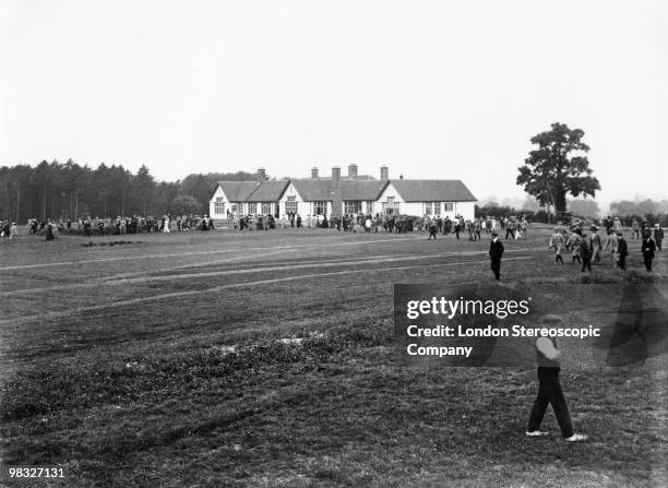 An exhibition match between golfing legends Harry Vardon and James Braid, to mark the opening of Sandy Lodge Golf Club in Northwood, UK, 16th July...