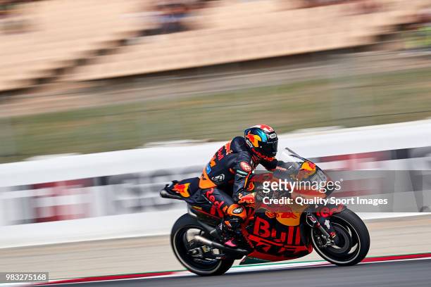 Bradley Smith of Great Britain and Red Bull KTM Factory Racing rides during free practice for the MotoGP of Catalunya at Circuit de Catalunya on at...