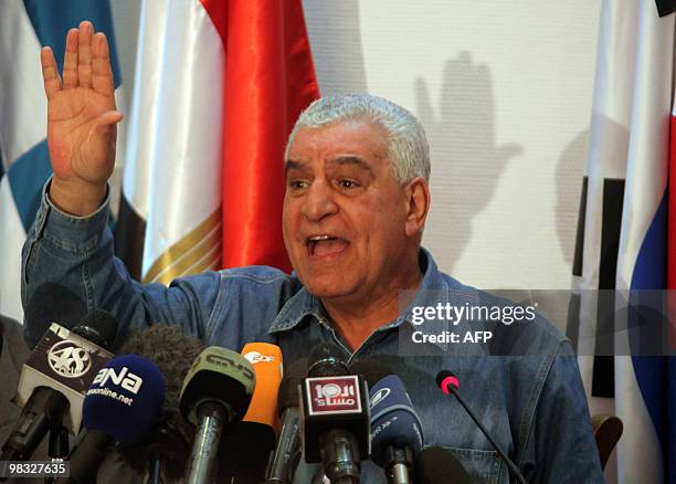 Egyptian antiquities head Zahi Hawas speaks during the closing session of the Conference on International Cooperation for the Protection and...