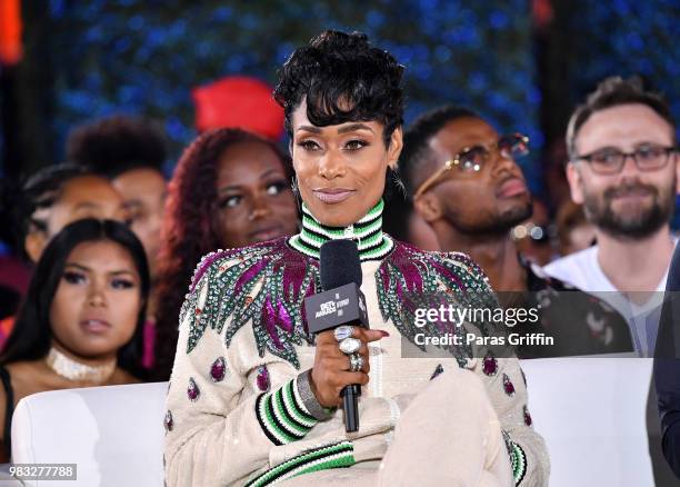 Tami Roman speaks onstage at the After Party Live, sponsored by Ciroc, at the 2018 BET Awards Post Show at Microsoft Theater on June 24, 2018 in Los...